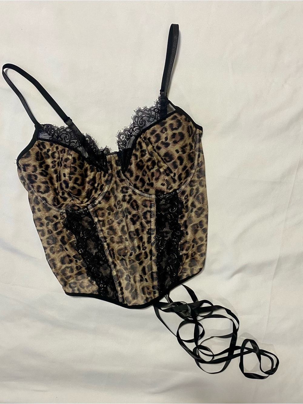 Leopard Print Lace-Trim Cropped Bustier Top - Leopard